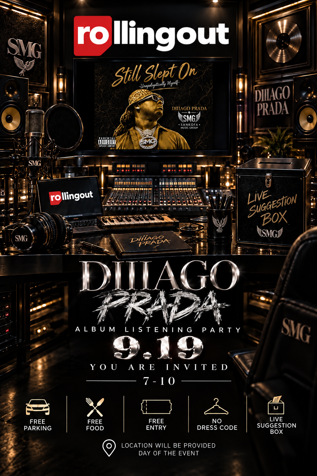 Diiiago Prada Still Slept On album listening party flyer